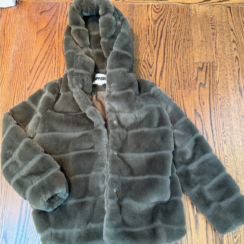 Apparis Faux Fur Puffer Jacket in Dark Green